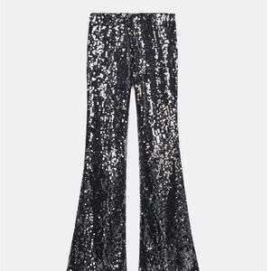 Zara Black and Silver Sequin Flare Pants